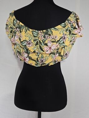 NWT Ardene Yellow Tropical Floral Off-Shoulder Crop Top XL